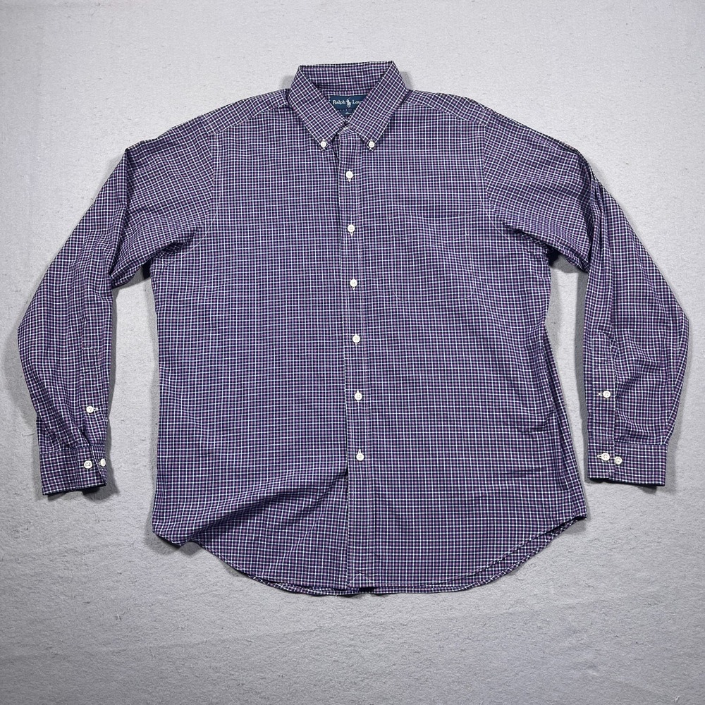 Ralph Lauren Mens  16.5 Large Classic Fit Plaid Button Down Shirt‎ Navy Blue Red